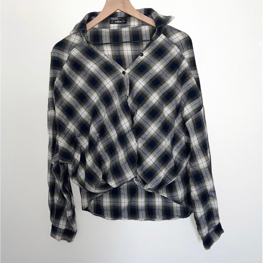 shein plaid twist front tie